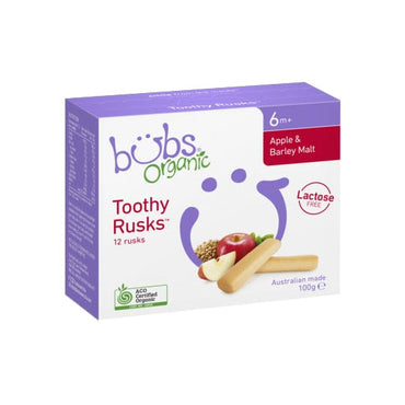 Organic Bubs Apple and Barley Malt Lactose Free Toothy Rusks 100g